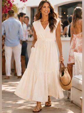Xirena Rosalie Cream Maxi Dress Resort Wear Coastal Luxury Hamptons Chic  Size S